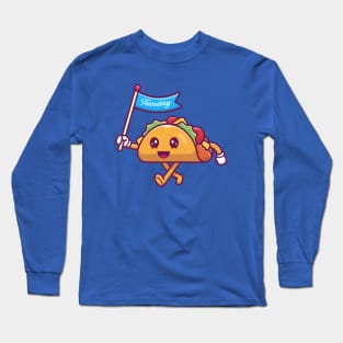 Cute Taco Holding Tuesday Flag Cartoon Long Sleeve T-Shirt